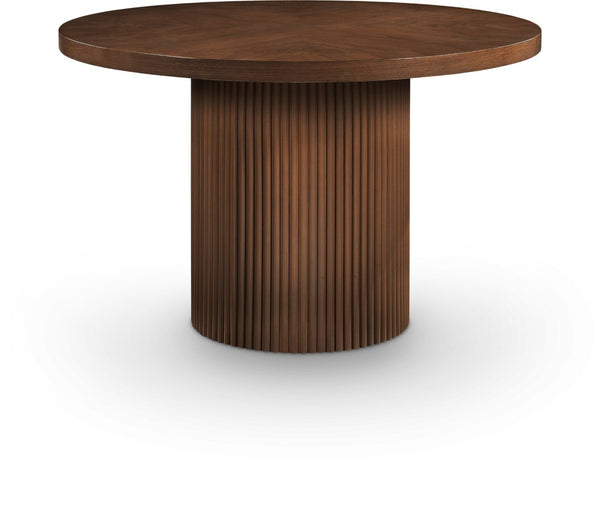 Meridian Furniture Belinda Oak Veneer Dining Table with Fluted Sculptural Base for Stylish Modern Rooms 48 inches Brown 728Brown-T