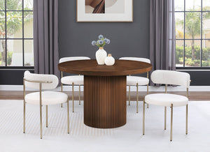 Meridian Furniture Belinda Oak Veneer Dining Table with Fluted Sculptural Base for Stylish Modern Rooms 48 inches Brown 728Brown-T
