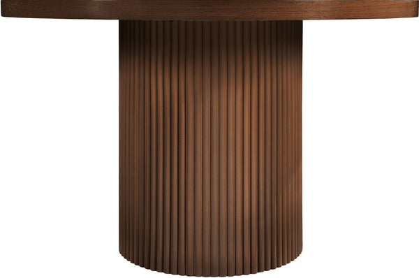 Meridian Furniture Belinda Oak Veneer Dining Table with Fluted Sculptural Base for Stylish Modern Rooms 48 inches Brown 728Brown-T