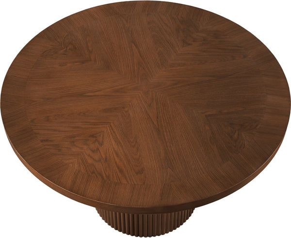 Meridian Furniture Belinda Oak Veneer Dining Table with Fluted Sculptural Base for Stylish Modern Rooms 48 inches Brown 728Brown-T