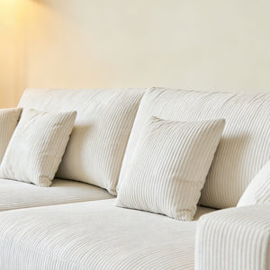 English Elm Mid Century Modern 3 Seater Sectional Sofa with Reversible Chaise and Accent Pillows Beige W876S00349