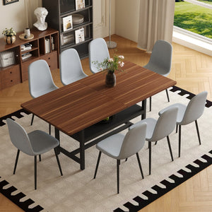 English Elm Table Set - Modern Walnut Grain Dining Table With 8 Light Gray High-Resilience Chairs For Stylish Spaces W1151S04293-GIGA
