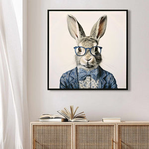 English Elm Gallery Dapper Bunny Canvas Art in Cobalt Blue Suit — Modern Stretched Wall Print for Office Decor W3374P324198