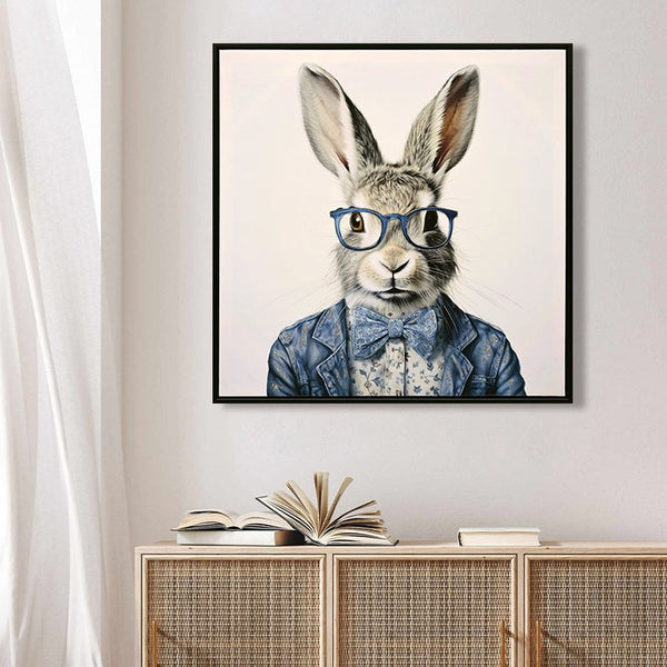 English Elm Gallery Dapper Bunny Canvas Art in Cobalt Blue Suit — Modern Stretched Wall Print for Office Decor W3374P324198