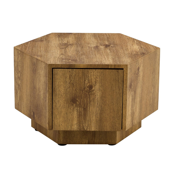 English Elm Simple MDF Hexagonal Coffee Table with Drawer, Wood Texture, Stable Anti-Slip Base, Easy Assembly - Stylish Living Room Accent W1512P410546