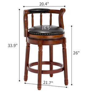 English Elm Seat 26.5" Cow-Top Leather Swivel Bar Stool - Stylish Wooden Counter Chair For Home & Restaurants W2195P268323-GIGA