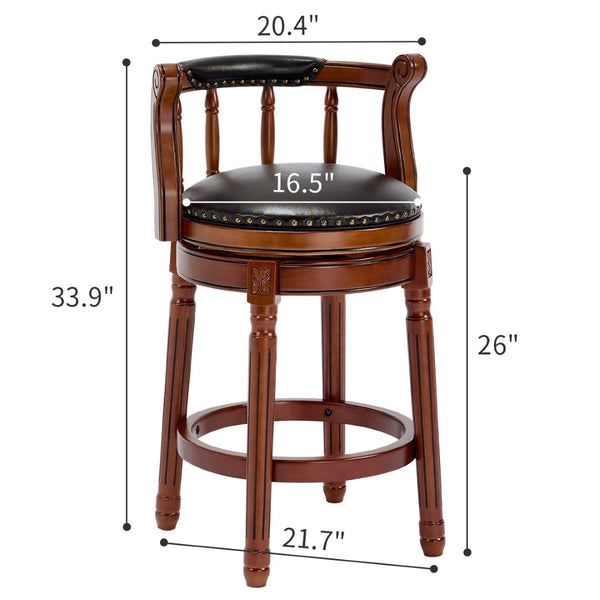 English Elm Seat 26.5" Cow-Top Leather Swivel Bar Stool - Stylish Wooden Counter Chair For Home & Restaurants W2195P268323-GIGA