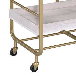 English Elm Vorrik Gold & White Washed Serving Cart with 3 Removable Wooden Trays, Metal Frame & Casters, Durable Storage B2726P286821