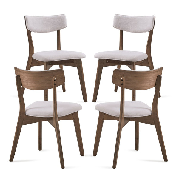 English Elm Caleb Mid-century Upholstered Dining Chair Set of Four with Tapered Oak Legs Light Beige,Walnut N768P282333W