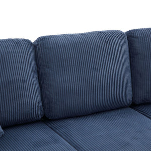 English Elm UNITED Corduroy L-Shaped Sectional Sofa with Storage Ottoman, USB Ports, Cup Holders & LED Lighting Navy W1568P332406