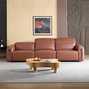 English Elm Modern Simple Line Design 3-Seater Leather Sofa For Living Room, Comfy Sofa Couch With Extra Deep Seats,Adjustable Headrests Couch,Brown