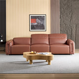 Modern 3-Seater Leather Sofa with Deep Seats, Adjustable Headrests - Brown