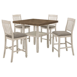 English Elm Bentley 5-Piece Counter-Height Dining Set - Rustic Cream & Nutmeg, Extendable Table & Upholstered Stools B062S01034