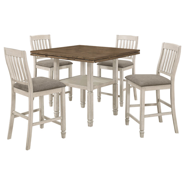 English Elm Bentley 5-Piece Counter-Height Dining Set - Rustic Cream & Nutmeg, Extendable Table & Upholstered Stools B062S01034