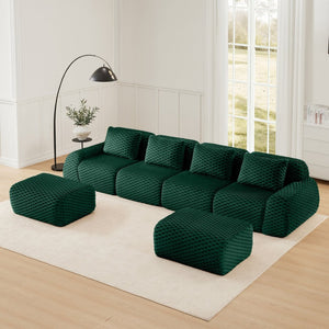 English Elm 146" U-shaped Modular Sectional Flannelette Sofa with Ottoman for Spacious Living Rooms Green W714S01530