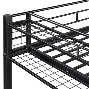 English Elm Twin Metal Loft Bed with Upper Grid Storage Shelf and 4-Layer Ladder Shelves for Space Saving Black SF100081AAB