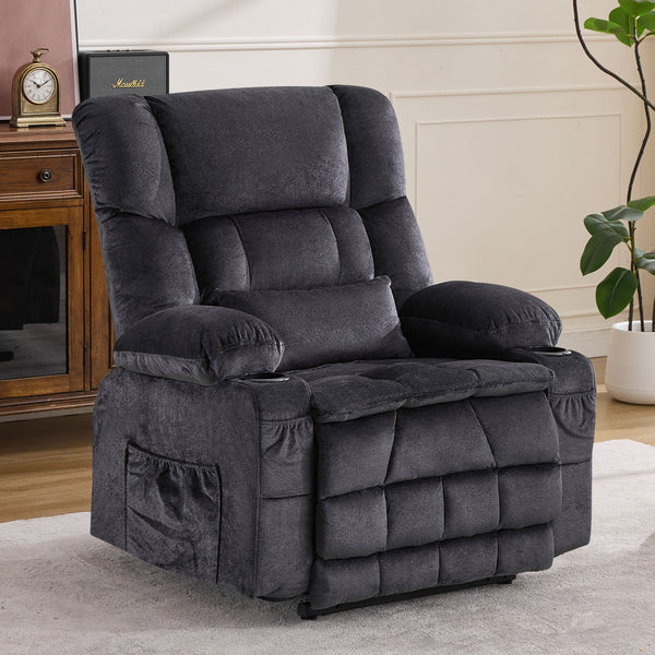 English Elm Dual Motor Large Power Lift Recliner Chair with Waist Kneading & Heat, Extended Footrest, USB Ports Grey W1521S00072