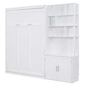 English Elm Full Full Size Murphy Bed with Hidden Cabinet, Multiple Shelves, Space-Saving White Design, 600lb Capacity GX000383AAK
