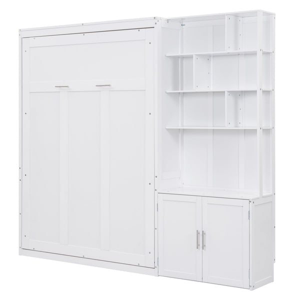 English Elm Full Full Size Murphy Bed with Hidden Cabinet, Multiple Shelves, Space-Saving White Design, 600lb Capacity GX000383AAK