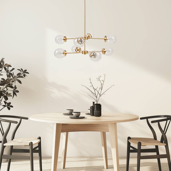 English Elm 8-Light Metal Globe Chandelier Gold Finish with Clear Glass Shades, 34" Dia, Modern Luxe Fixture B035P264529