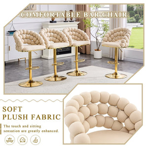 English Elm Set of 2 Velvet Barstools Sculptural Bubble Back Gold Legs Adjustable Kitchen Seating W3875P370839