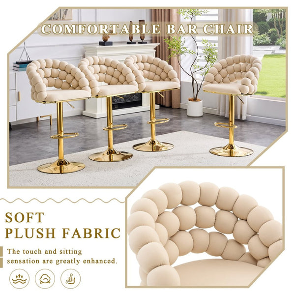 English Elm Set of 2 Velvet Barstools Sculptural Bubble Back Gold Legs Adjustable Kitchen Seating W3875P370839