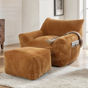 English Elm Bean Bag Chair with Armrests Shredded Foam Fill Oversized Lounge Seat for Adults Brown W5385P433252
