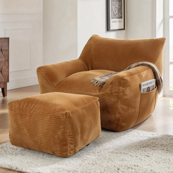 English Elm Bean Bag Chair with Armrests Shredded Foam Fill Oversized Lounge Seat for Adults Brown W5385P433252
