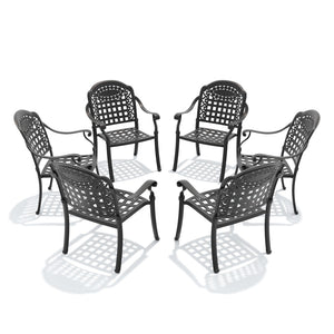 English Elm Cast Aluminum Ornate Carved Patio Dining Chairs Powder Coated Set of Six Outdoor W1710S00511