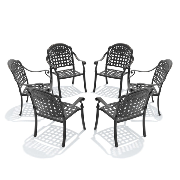 English Elm Cast Aluminum Ornate Carved Patio Dining Chairs Powder Coated Set of Six Outdoor W1710S00511