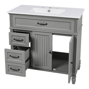 English Elm Christopher Knight Home® - 36" Bathroom Vanity with Sink - Freestanding Ceramic Top, Soft-Close Doors & Drawers, Robust Craftsmanship Grey N759P340019E