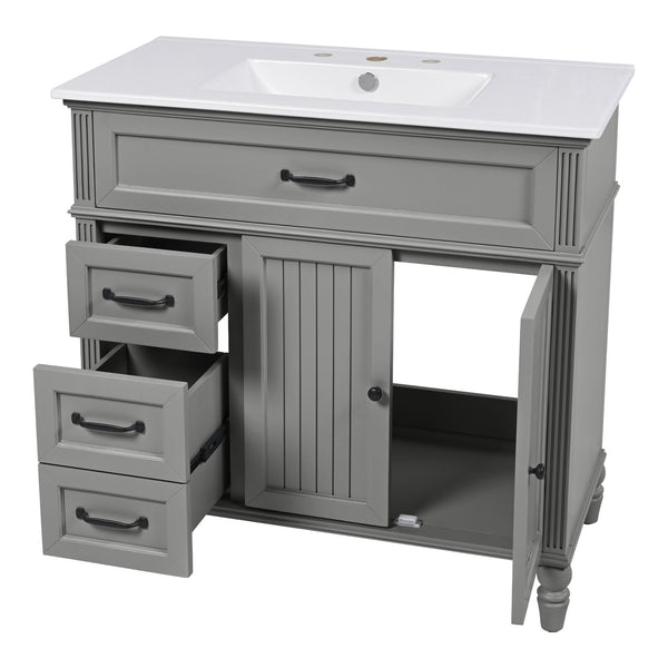 English Elm Christopher Knight Home® - 36" Bathroom Vanity with Sink - Freestanding Ceramic Top, Soft-Close Doors & Drawers, Robust Craftsmanship Grey N759P340019E