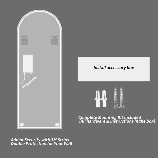 English Elm 65" Arch Full Length Wall Mirror with Dimmable Led Lighting for Bedroom or Entryway W2709P435570