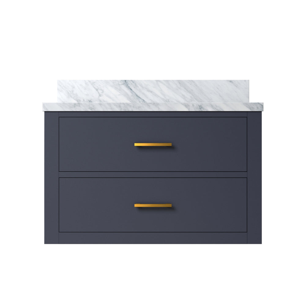 English Elm Blue Single Bath Vanity 30" W X 22" D With Luxurious Carrara Marble Top - Fully Assembled Elegance B2731P257927