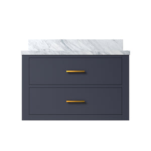 English Elm Blue Single Bath Vanity 30" W X 22" D With Luxurious Carrara Marble Top - Fully Assembled Elegance B2731P257927