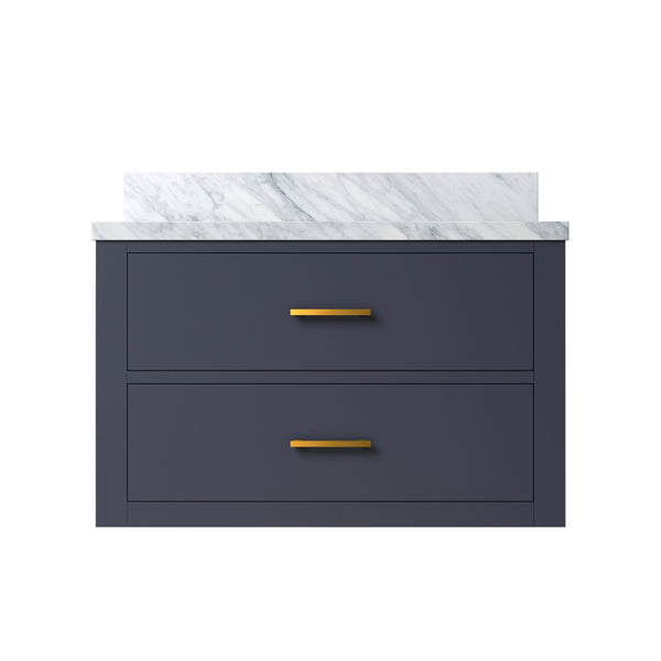 English Elm Blue Single Bath Vanity 30" W X 22" D With Luxurious Carrara Marble Top - Fully Assembled Elegance B2731P257927