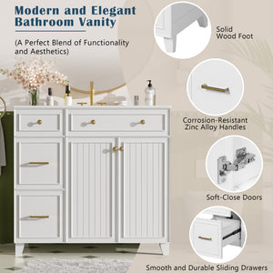 English Elm 36" Modern Bathroom Vanity with Ceramic Sink, Soft-Close Doors, Double-Layer Drawer & Storage Elegance White N729P289163K