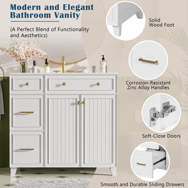 English Elm 36" Modern Bathroom Vanity with Ceramic Sink, Soft-Close Doors, Double-Layer Drawer & Storage Elegance White N729P289163K