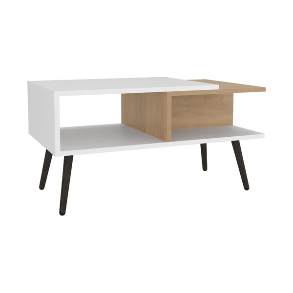 English Elm Coffee engineered wood coffee table on casters with single shelf, minimalist, durable, eco-friendly White+Natural 35.04 L x 29.5 W x 3.94 H B097P262371