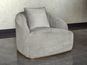 Sunpan ASTRID Armchair - Elegant Polo Club Stone Design with Channel Tufting and Antique Brass Frame 105335