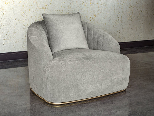 Sunpan ASTRID Armchair - Elegant Polo Club Stone Design with Channel Tufting and Antique Brass Frame 105335