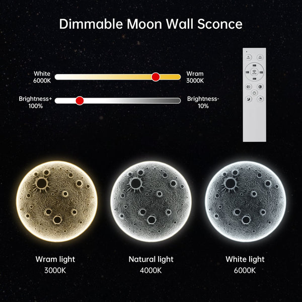 English Elm 40-Inch Resin Moon Wall Light with Remote Dimmable LEDs, 38W Main 15W Night, Meteorite Texture W2869P410964