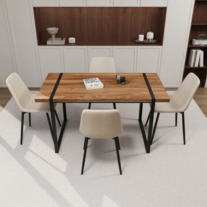 English Elm 59" Modern Mdf Wood Dining Table Set With 3 Suede Chairs, Stylish Rustic Industrial Design, Easy Assembly W2189S00182