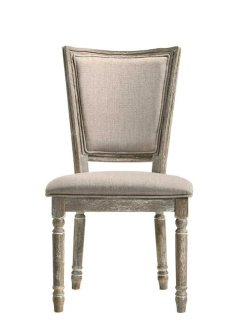 English Elm Vintage Rustic Wood Dining Chair Set of 2 — Two-Tone Beige Upholstered Side Chairs, Fluted Cottage Chic B011P361968