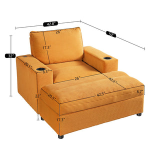 English Elm Christopher Knight Home® - 42.8" Oversized Chaise Lounge with Storage Ottoman, Corduroy Upholstery, USB Port & Cup Holders for Cozy Living Space Yellow N765P350851Y