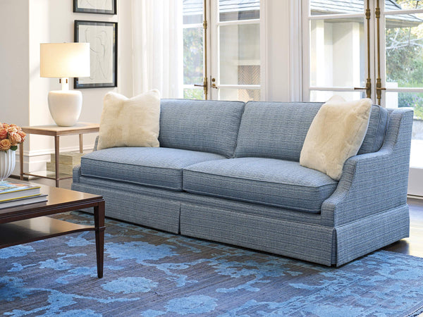 Lexington Barnaby Plush Upholstered Sofa with Down Cushions Tailored Skirt and Metallic Accents for Living in Soft Blue Aqua Upholstery 7290-33-60