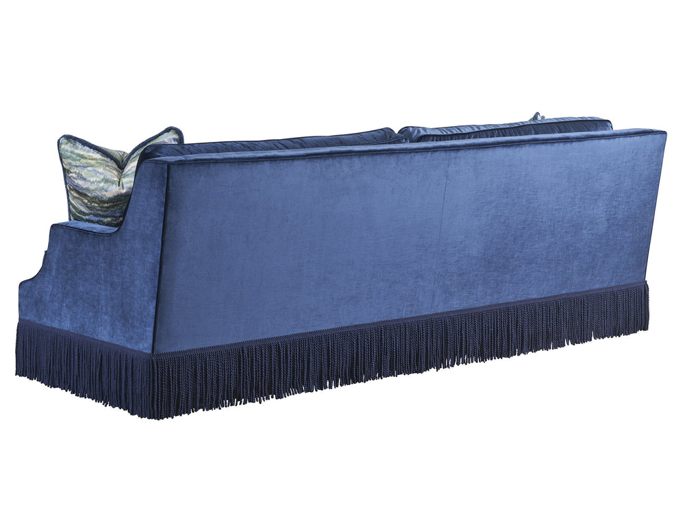 Lexington Barnaby Plush Upholstered Sofa with Down Cushions Tailored Skirt and Metallic Accents for Living in Warm Blue Aqua Upholstery 7290-33-61