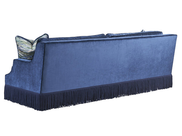 Lexington Barnaby Plush Upholstered Sofa with Down Cushions Tailored Skirt and Metallic Accents for Living in Warm Blue Aqua Upholstery 7290-33-61