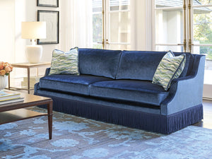 Lexington Barnaby Plush Upholstered Sofa with Down Cushions Tailored Skirt and Metallic Accents for Living in Warm Blue Aqua Upholstery 7290-33-61
