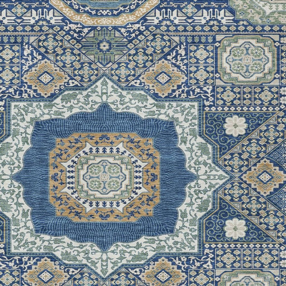 Oriental Polyester Area Rug Washable Uv Resistant Indoor Outdoor Patio Navy Beige Decor